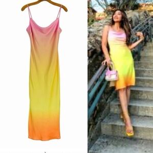 Express Pink and Yellow Gradient Midi Dress